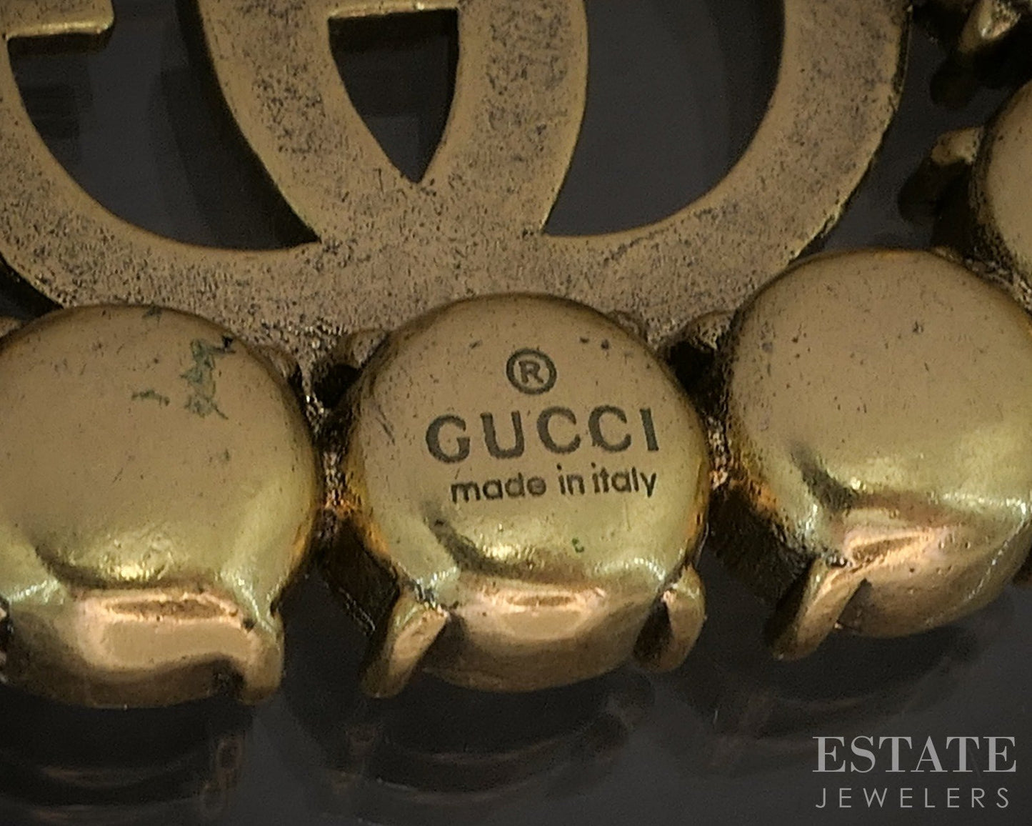 Vintage Gold Tone GUCCI Red Stone Border Pin Brooch p17996