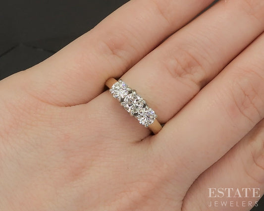 14k Yellow Gold Natural 1.15ctw Diamond Three Stone Engagement Ring 5.8g p17091b
