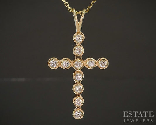 14k Yellow Gold Natural .22ctw Diamond Cross Ladies Necklace 2.9g 20"L p17300b