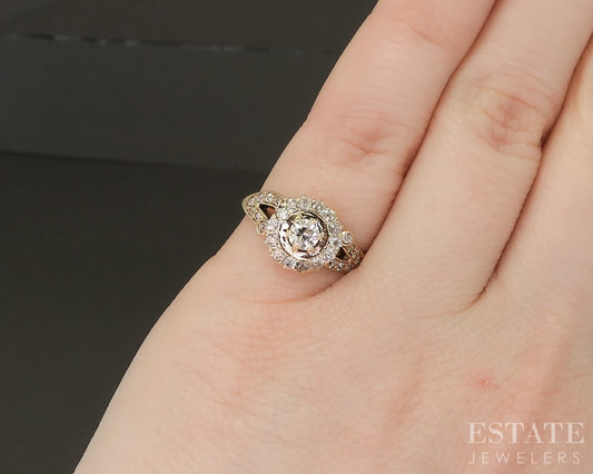 Antique 14k Yellow Gold OEC Natural .36ctw Diamond Flower Ring 2.2g p20535