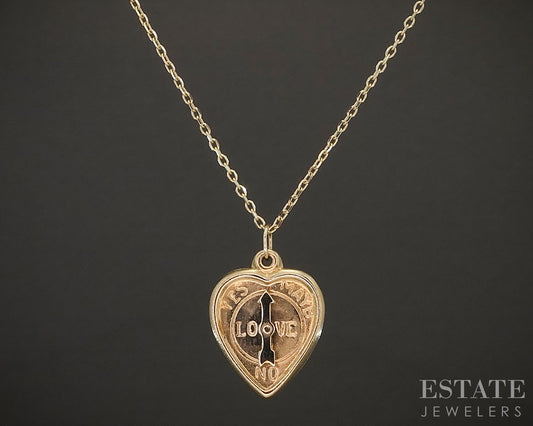 10k Yellow Gold Puffy Heart Compass Charm Ladies Necklace 2.8g 18"L p20442