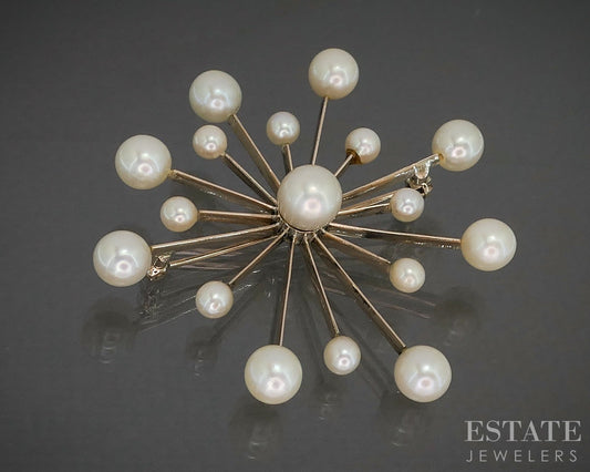 Antique 10k Yellow Gold Cultured Pearl Starburst Pin Brooch 7.4g p16549