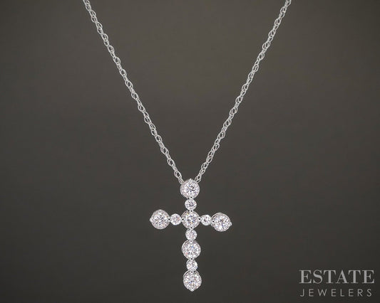 10k White Gold .29ctw Lab Diamond Cross Necklace p22446
