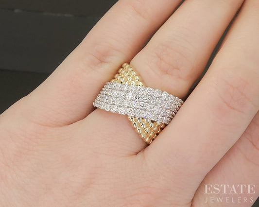 10k Yellow Gold 2.29ctw Lab Diamond Criss Cross Ladies Band Ring p22540