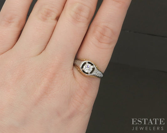 Vintage 14k Two Tone Gold OEC Natural .47ct Diamond Solitaire Ring 6.8g p18607