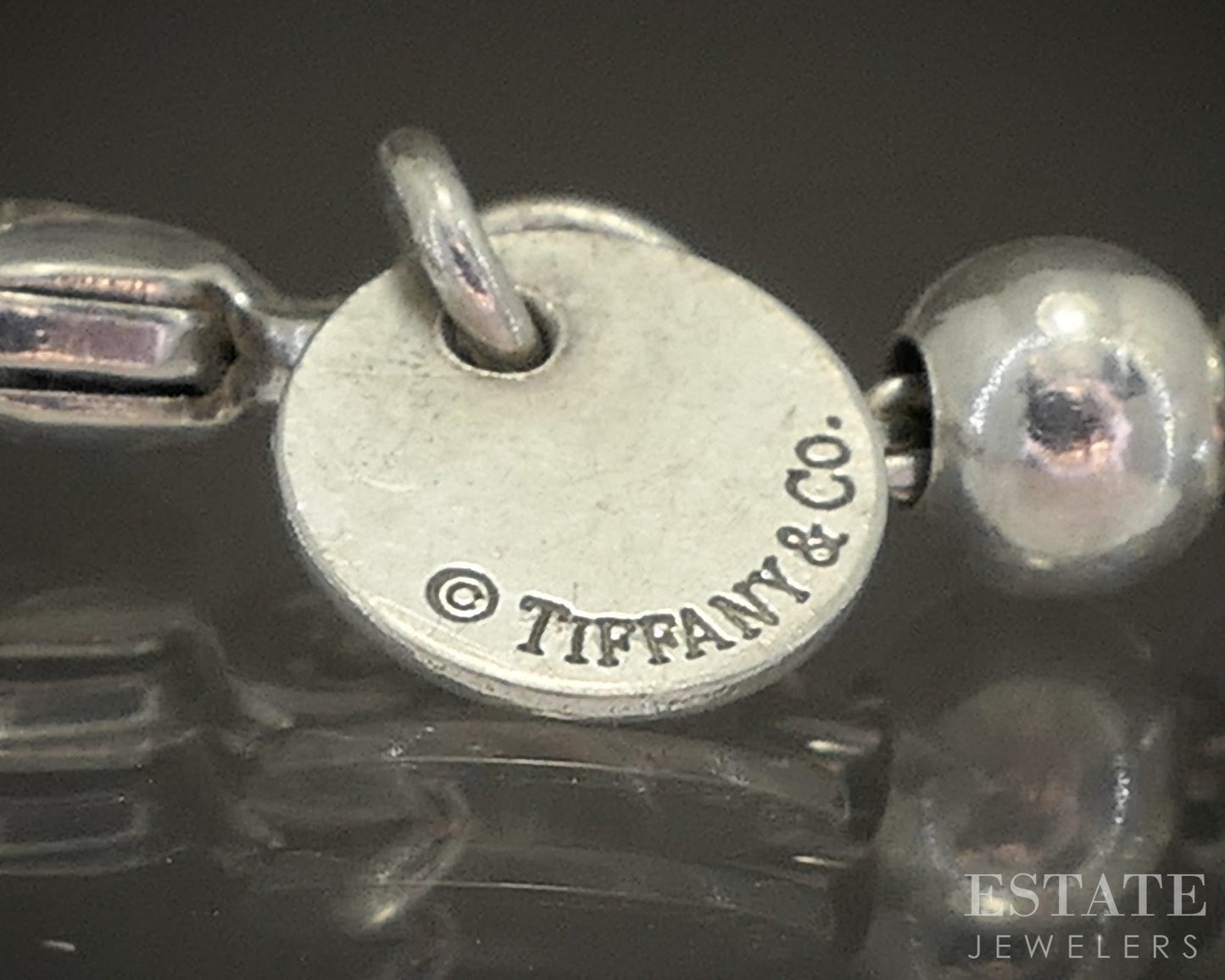 Sterling Silver Tiffany & Co. Blue Heart Tag Beaded Bracelet 5.8g 7"L p18958