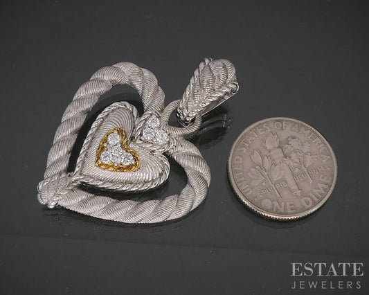 Sterling Silver Judith Ripka CZ Cable Heart Ladies Pendant 10.4g p22702