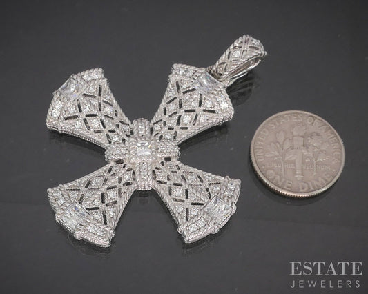 Sterling Silver Judith Ripka CZ Maltese Cross Ladies Pendant 16.6g p22703