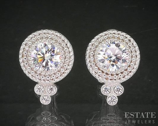 Sterling Silver Judith Ripka CZ Cable Clip On Button Earrings 8.4g p22709