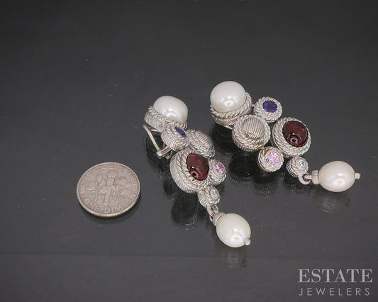Sterling Silver Judith Ripka Multi Gem Pearl CZ Clip On Earrings 28g p22713