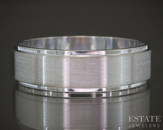 14k White Gold 6mm Brushed Bevel Mens Wedding Band 5.5g p22689