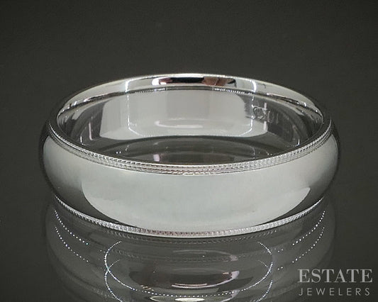 10k White Gold 6mm Milgrain Comfort Fit Mens Wedding Band 7.0g p22691