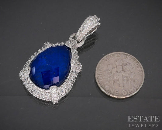 Sterling Judith Ripka Natural Lapis Doublet CZ Ladies Pendant 11.6g p22820
