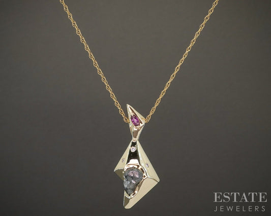 14k Yellow Gold Natural Raw Diamond & Ruby Ladies Necklace 6.9g 18"L p17016