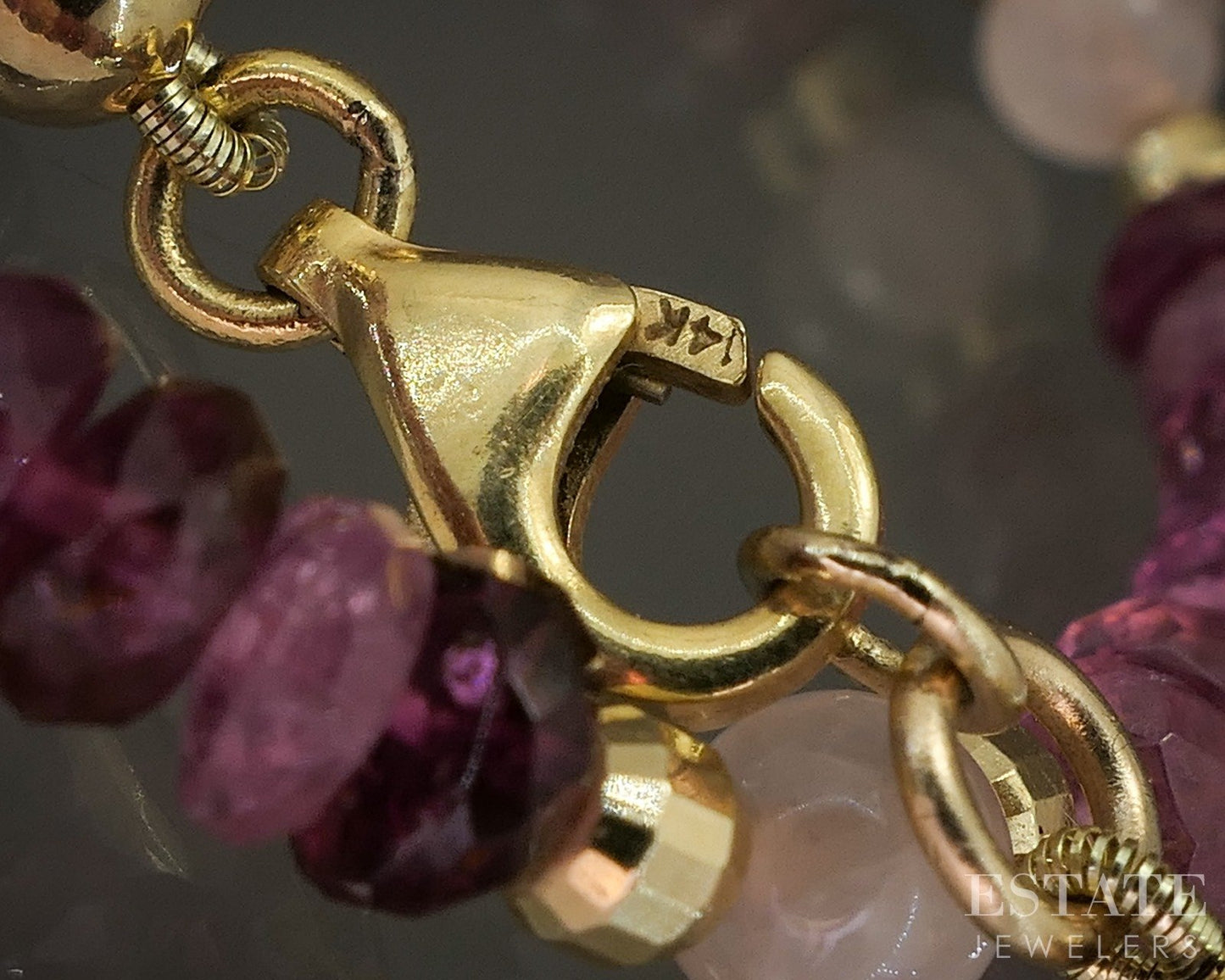14k Yellow Gold Pink Tourmaline & Rose Quartz Beaded Necklace 13g 18"L p22853