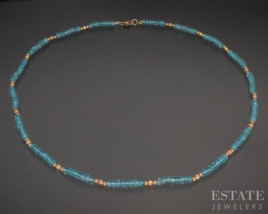 14k Yellow Gold 3.5mm Natural Apatite Beaded Necklace 10.9g 18"L p22861