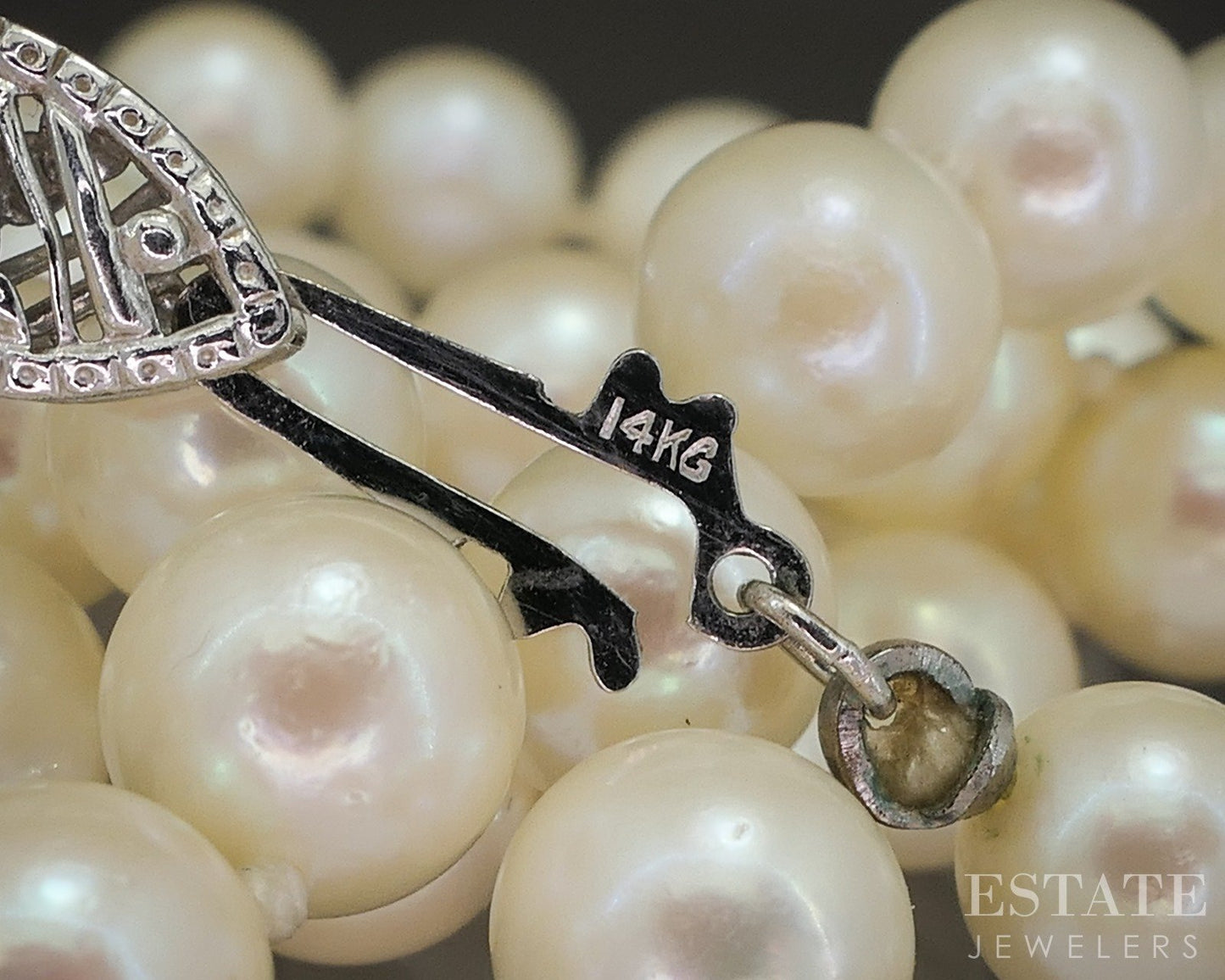 Vintage 14k White Gold 6.5mm Cultured Akoya Pearl Necklace 26"L p17827