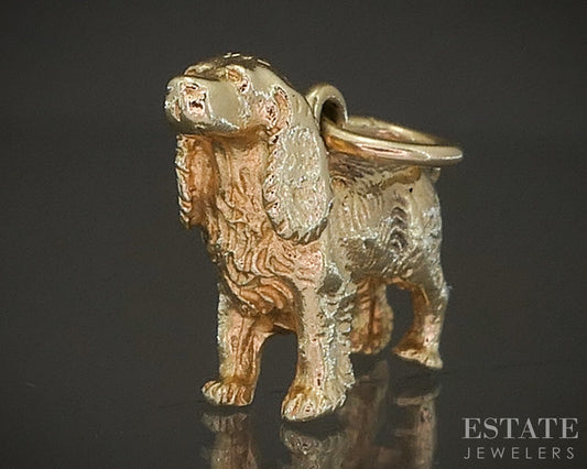 14k Yellow Gold Dimensional Cocker Spaniel Dog Charm Pendant 2.7g p19996