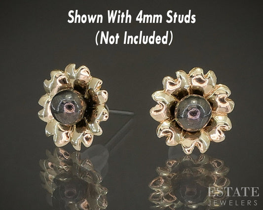 14k Yellow Gold Flower Stud Earring Enhancers Jackets 2.6g p19494