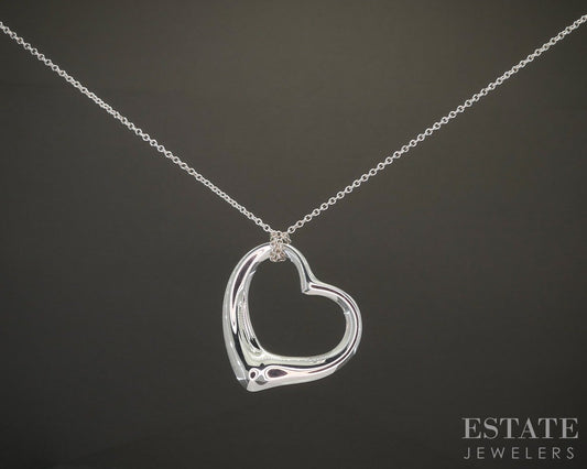 Sterling Tiffany & Co. Elsa Peretti Large Open Heart Necklace 19g 30"L p20255