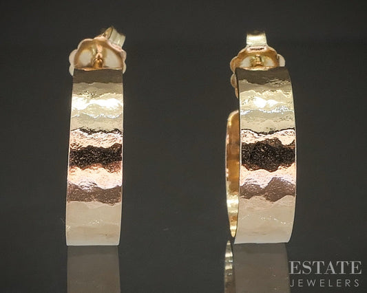 14k Yellow Gold James Avery Hammered Flat Hoop Earrings 3.7g p17595