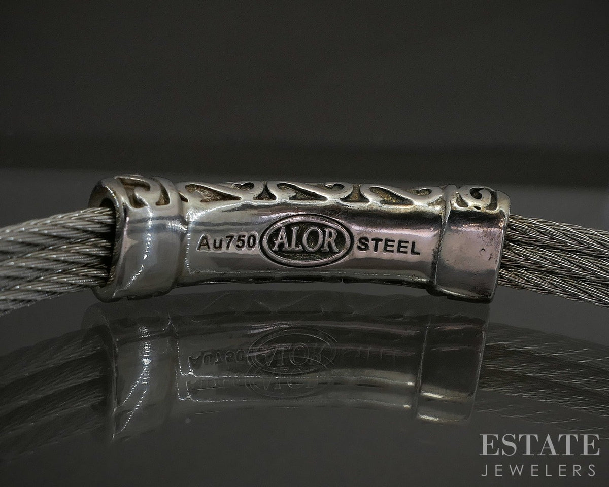 18k White Gold & Steel Alor Natural .14ctw Diamond Bangle Bracelet p21679b