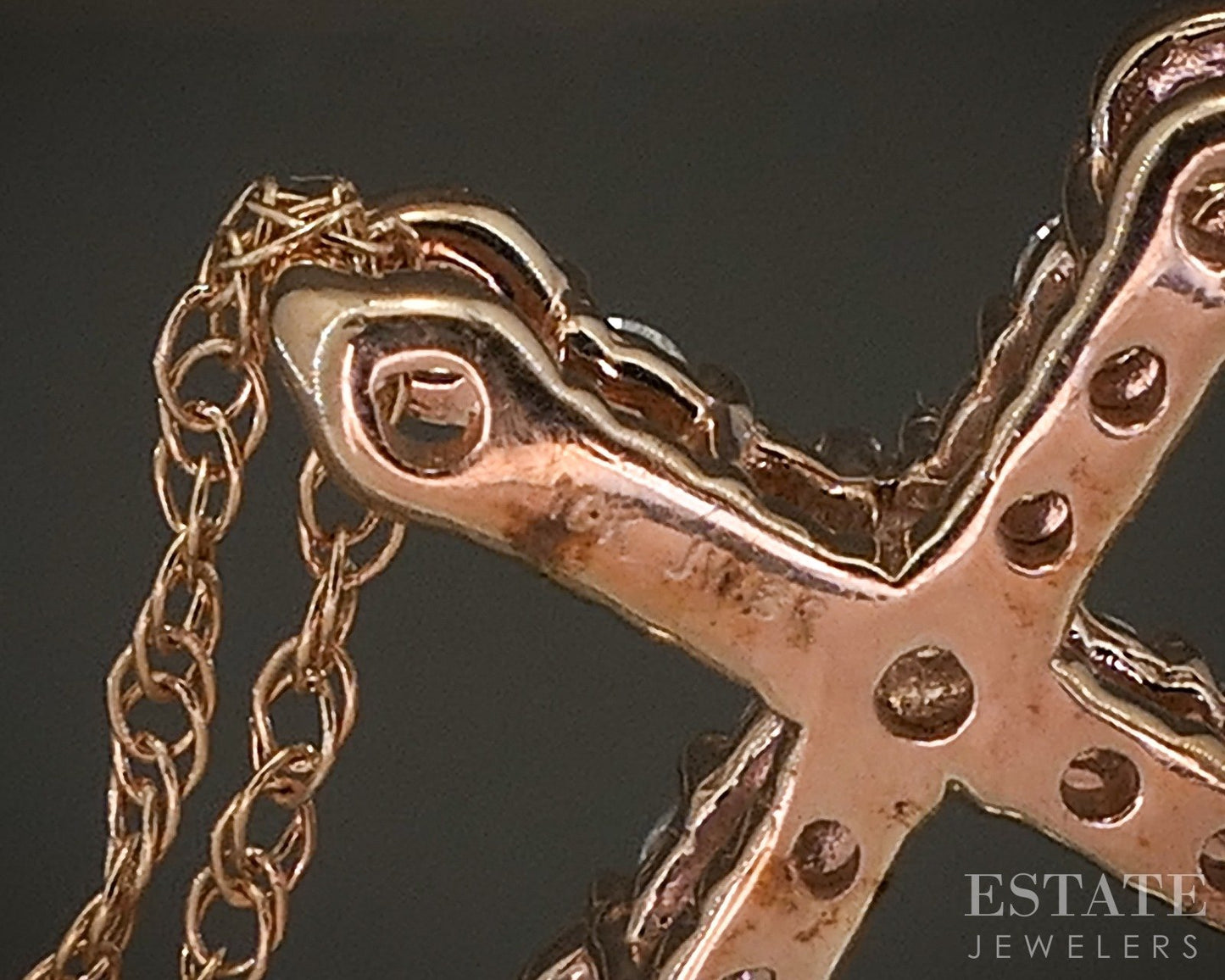 10k Rose Gold Natural .10ctw Diamond Cross Ladies Necklace 1g 18"L p19874b