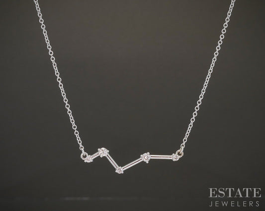 14k White Gold Natural Diamond Aries Constellation Necklace 1.9g 18"L p19193b