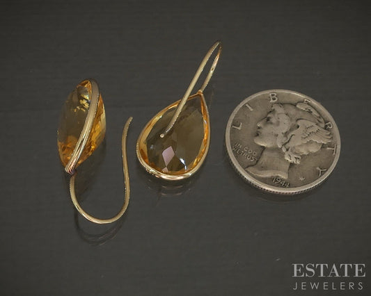 14k Yellow Gold Pear Natural Citrine Dangle Teardrop Earrings 2.7g p21638b