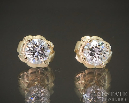 14k Yellow Gold Round Natural .40ctw Diamond Stud Earrings p18821b