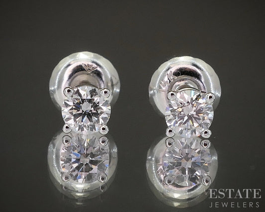 14k White Gold Round Natural .22ctw Diamond Screw Back Earrings p19719b