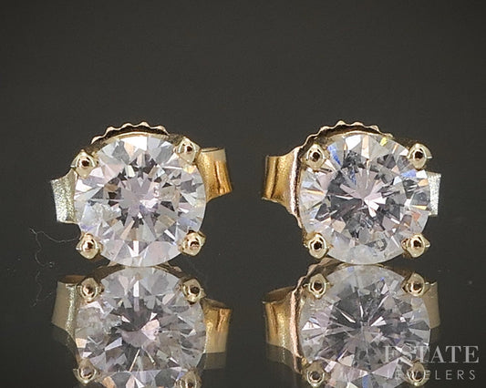 14k Yellow Gold Round Natural .38ctw Diamond Stud Earrings p19516b
