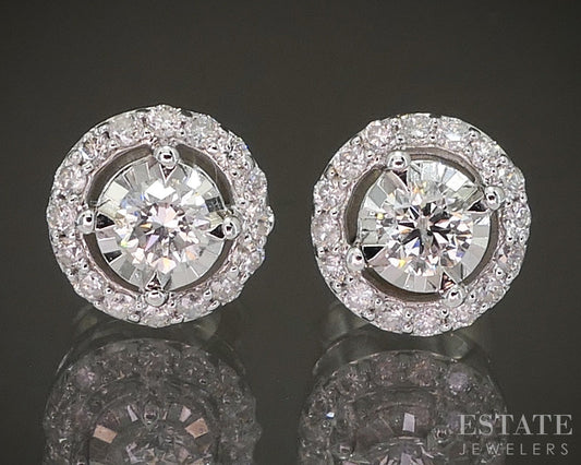 14k White Gold Round Natural .32ctw Diamond Halo Stud Earrings 2.5g p20885b