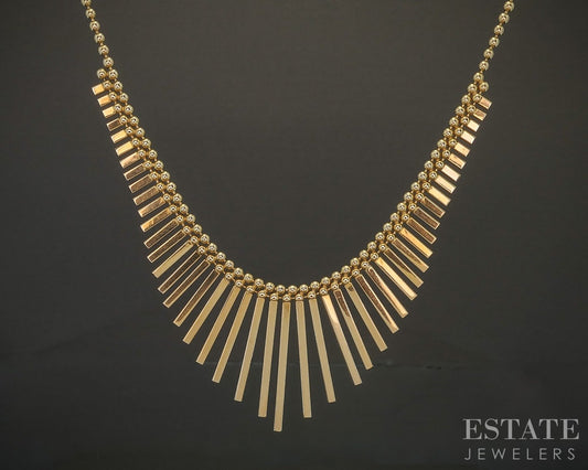 14k Yellow Gold Fringe Bar Beaded Ladies Collar Bib Necklace 17.5g 17"L p20074