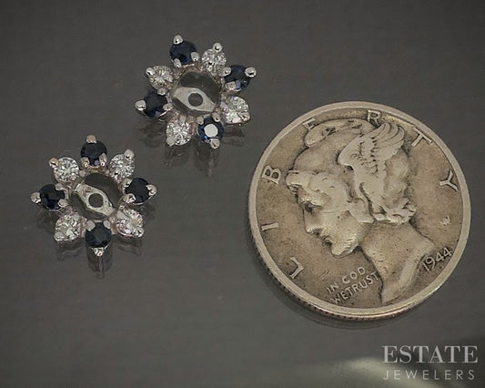 14k White Gold Natural Blue Sapphire & Diamond Stud Earring Enhancers p18936