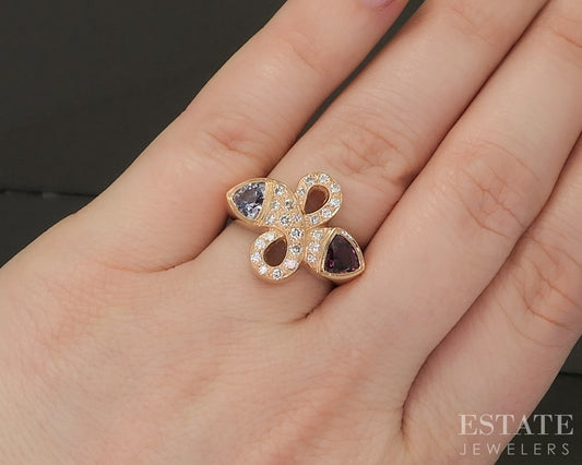 18k Rose Gold Natural Pink Spinel Sapphire & Diamond Cocktail Ring 14g p18603