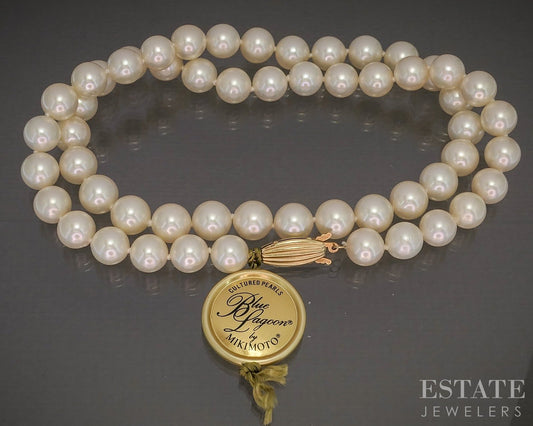 14k Yellow Gold Blue Lagoon Mikimoto 8mm Akoya Pearl Necklace 18"L p18739