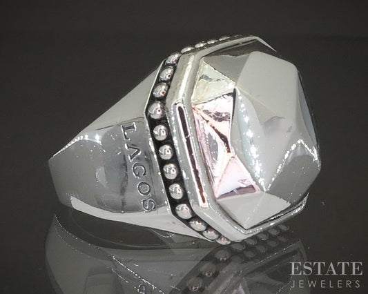 18k & Sterling Lagos Caviar Faceted Rocks Ladies Band Ring 19.7g p21469
