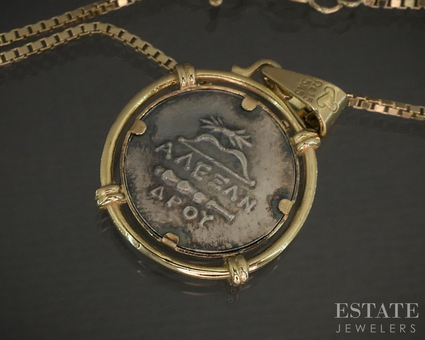 14k Yellow Gold Alexander the Great Silver Coin Pendant & Necklace 10.3g p21524