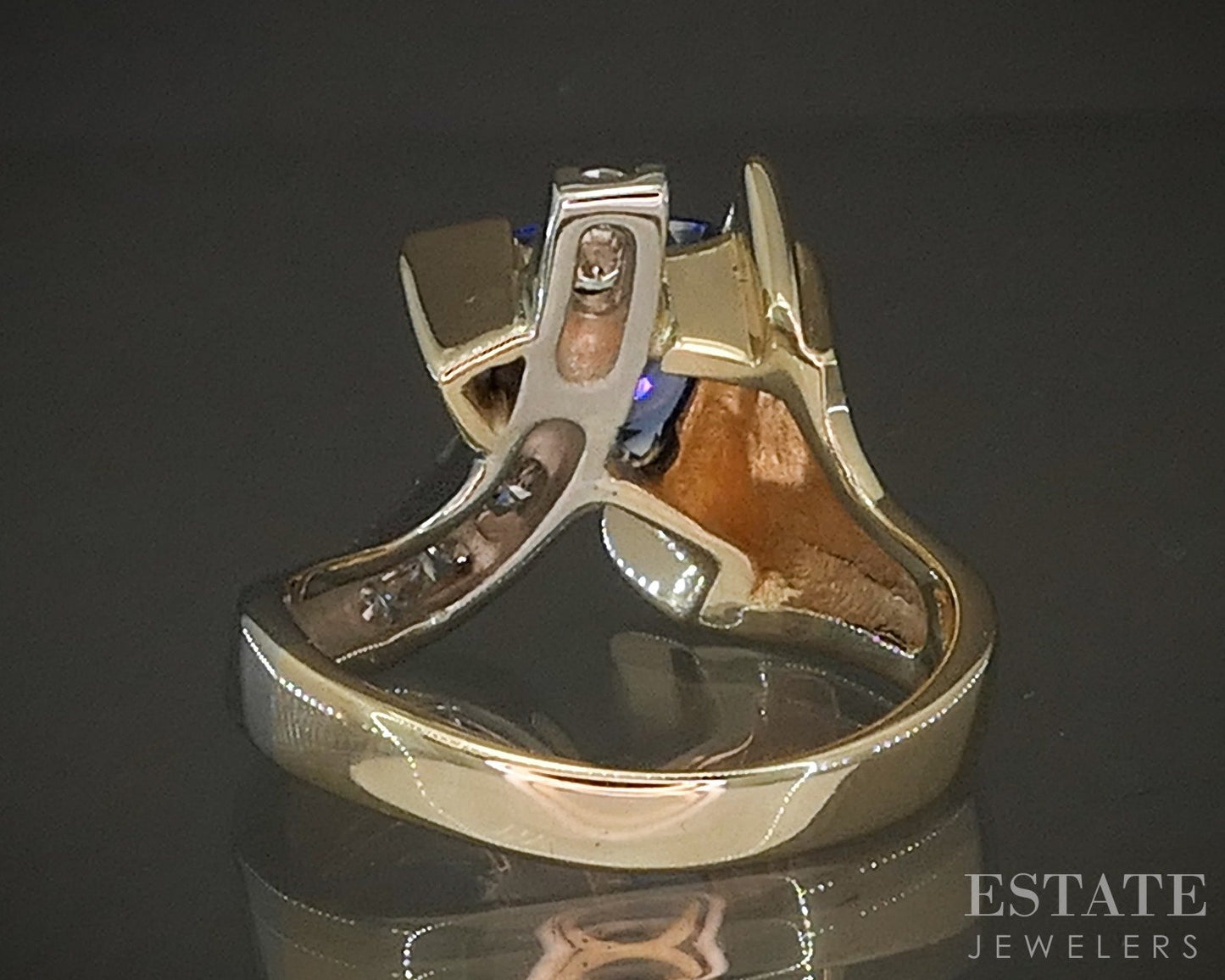 14k Two Tone Gold Trillion 2ct Natural Tanzanite & Diamond Ring 9.5g p22707