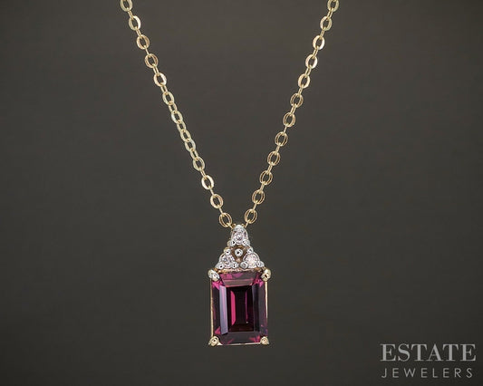 14k Yellow Gold Natural Rhodolite Garnet & Diamond Necklace 2.3g 16"L p22715
