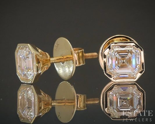 18k Yellow Gold Square Emerald Natural 2ctw Diamond Screw Back Earrings p22503