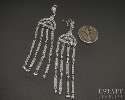 18k White Gold Natural 1.75ctw Diamond Chandelier Drop Earrings 15.4g p22711