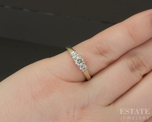 14k Yellow Gold Natural .38ctw Diamond Three Stone Engagement Ring 2.8g p22727