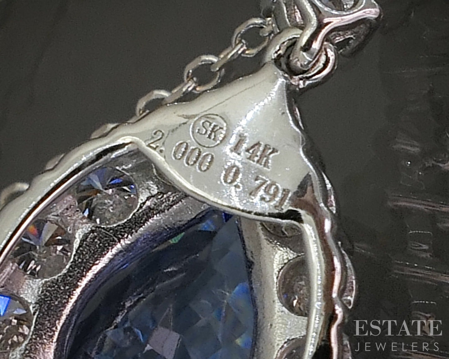 14k White Gold Pear Natural 2ct Tanzanite & Diamond Necklace 3.9g 21"L p22721