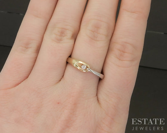 14k White & Yellow Gold Natural .03ct Diamond Solitaire Band Ring 3g p14790b