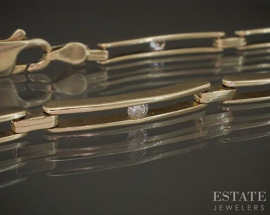 14k Yellow Gold Natural .24ctw Diamond Bar Tennis Bracelet 5.2g 7.25"L p18636b