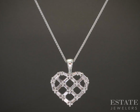 14k White Gold Natural .44ctw Diamond Open Heart Necklace 3.9g 18"L p16365b