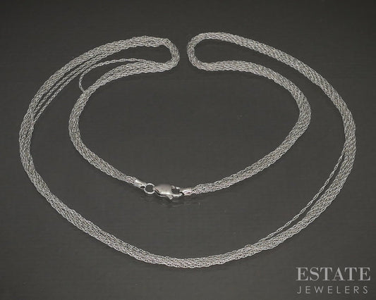 18k White Gold Multi Strand Rope Chain Link Ladies Necklace 4.9g 18"L p15610b