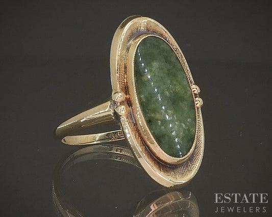 Antique 10k Yellow Gold Natural Connemara Marble Ladies Ring 2.6g p19140b